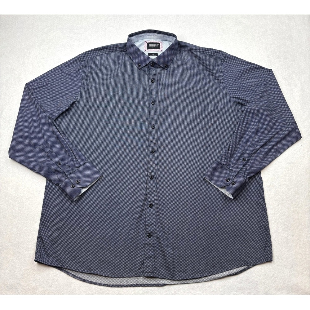 Brooksfield Mens Paisley Diamond Micro Print Button Down Shirt‎ Navy Size 4XL 49